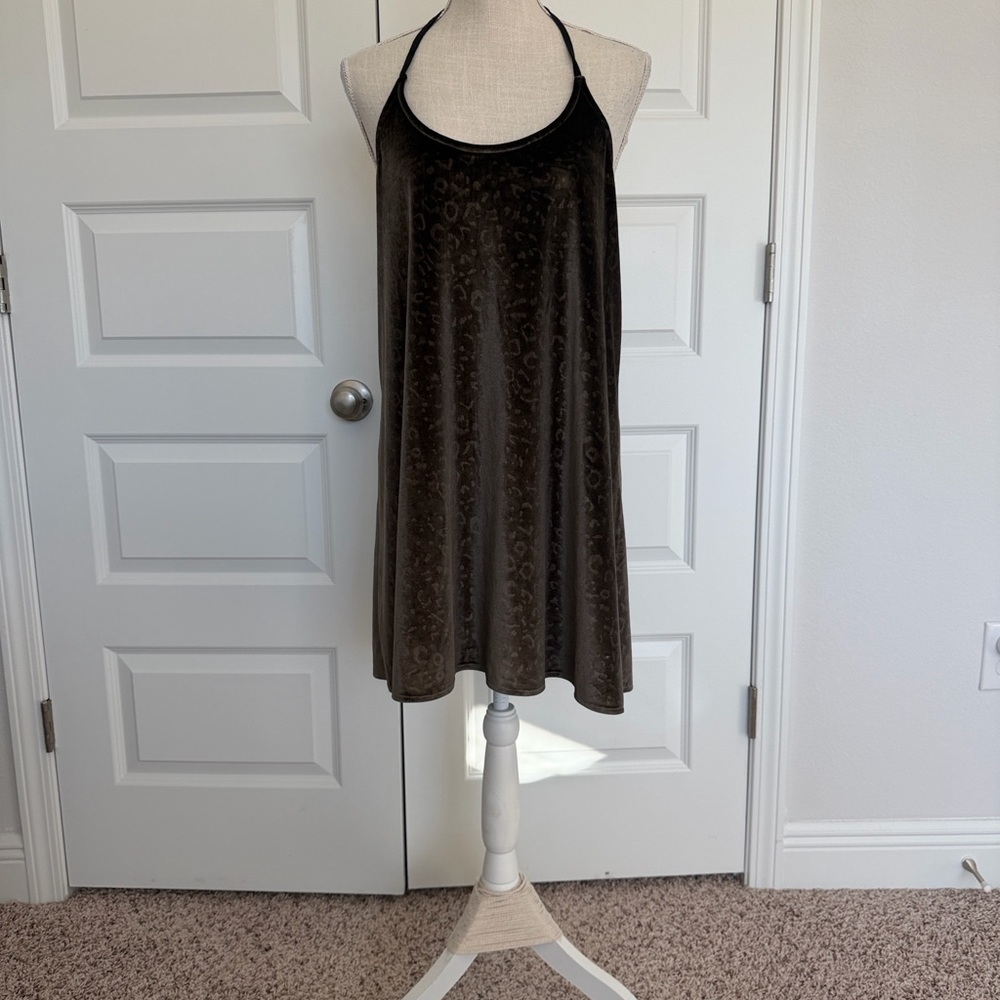 Army Green Velvet Halter Dress